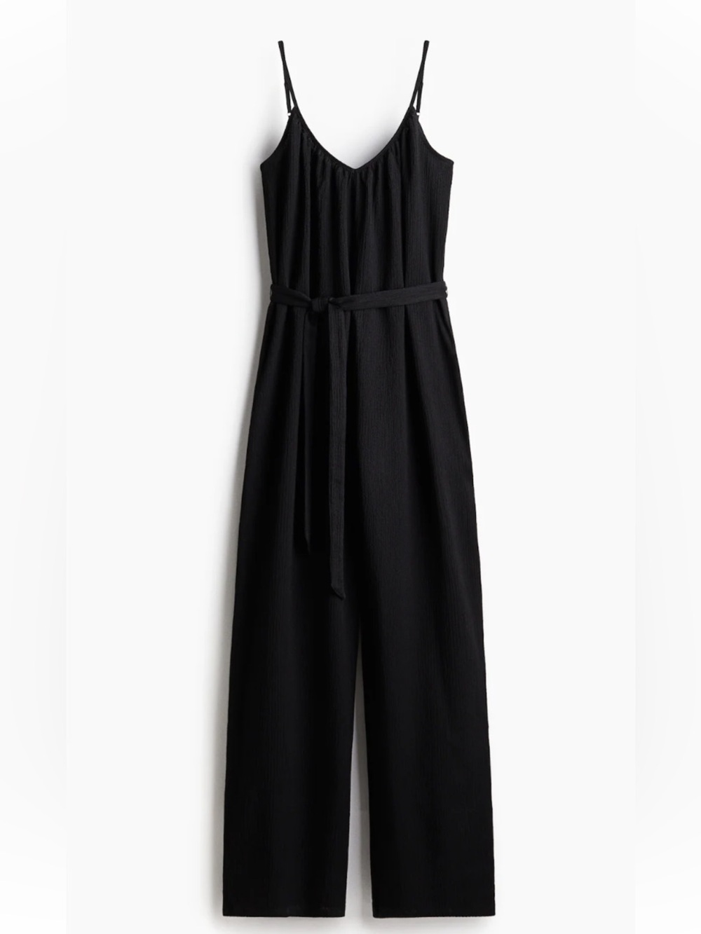 H&M || Black Spaghetti-Strap Wide-Leg Jumpsuit with Waist Tie